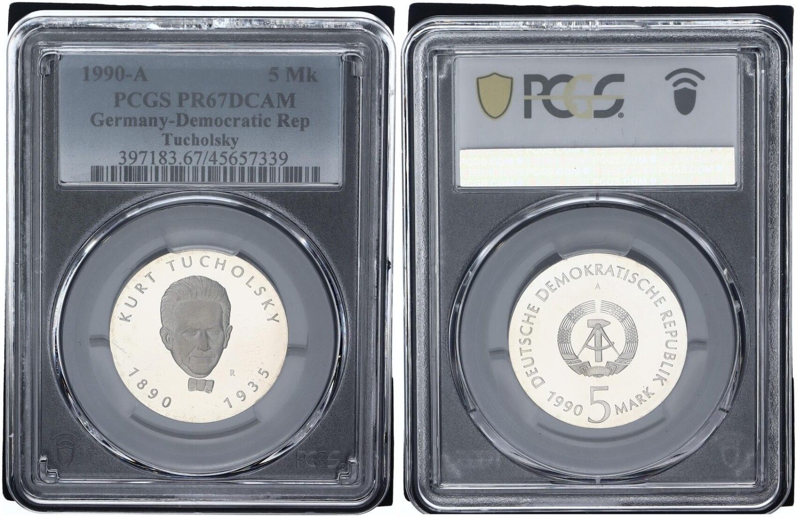 DDR 5 マーク 1990 A カート トゥコルスキー PCGS プルーフ