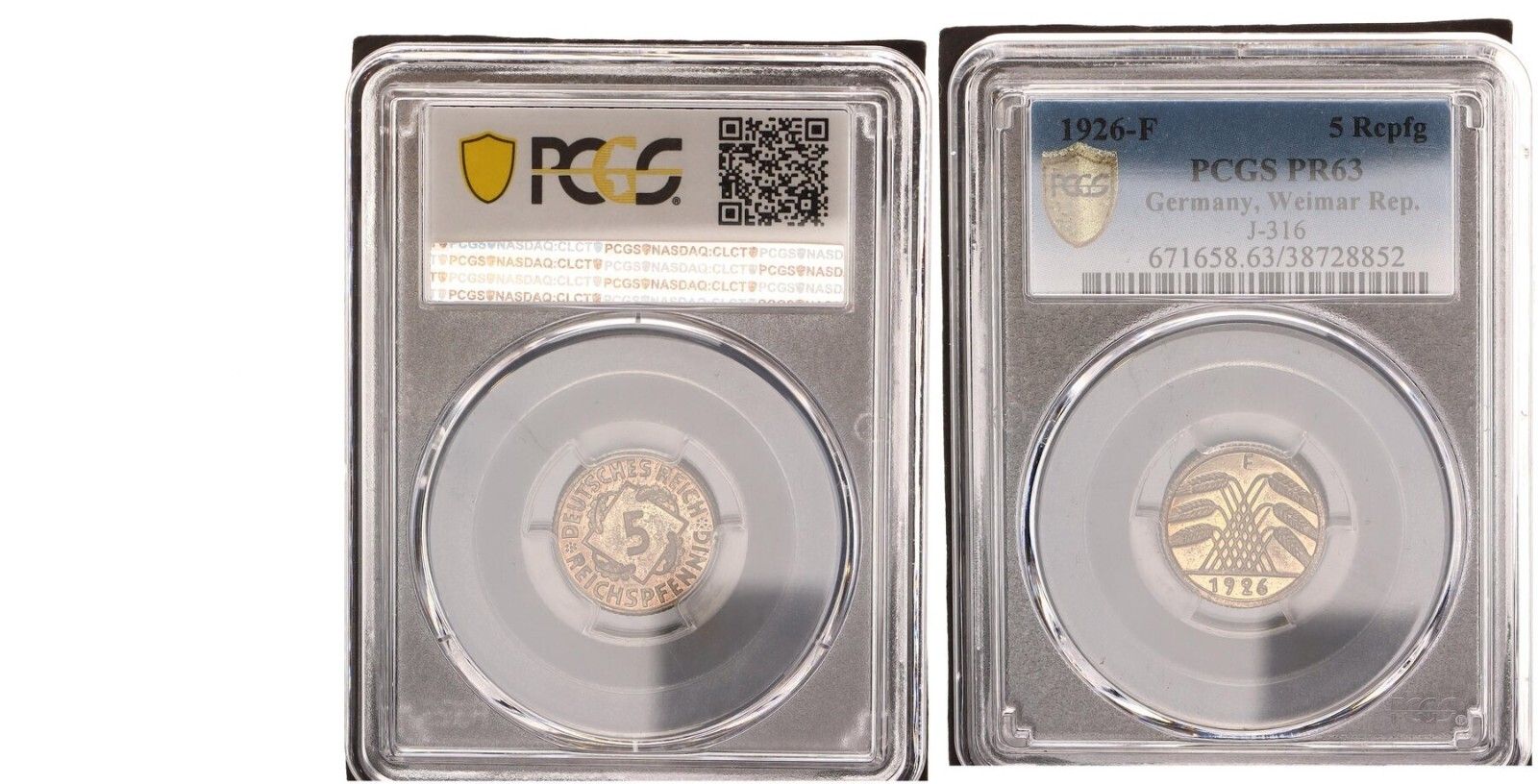 ワイマール 5 フェニヒ 1926 F J 316 プルーフ PCGS PR 63