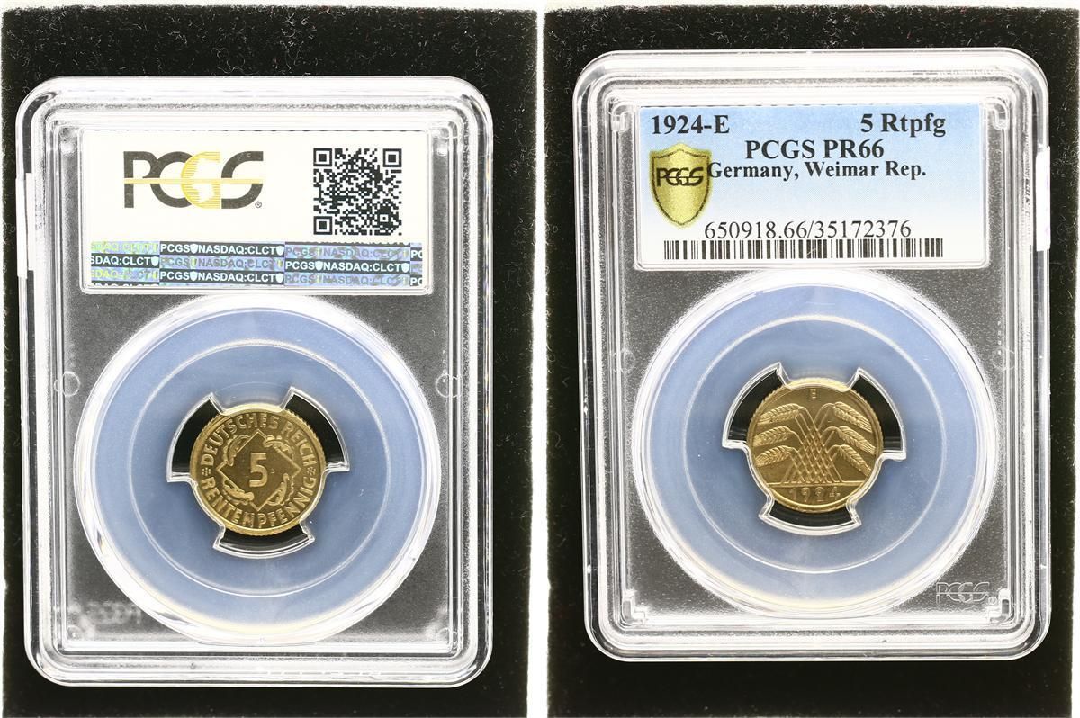 ヴァイマル 5 レンテンプフェニヒ 1924 E プルーフ PCG