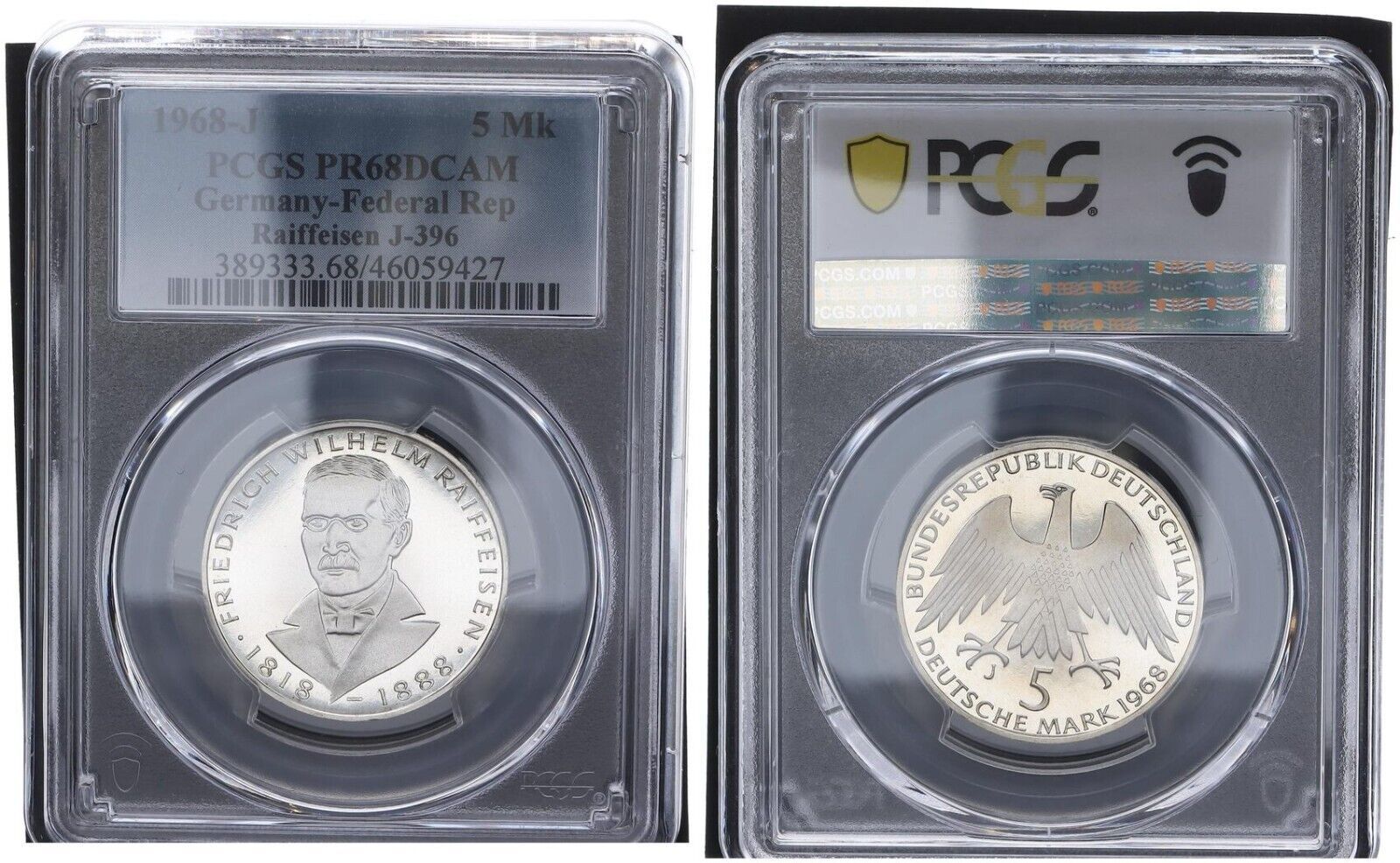 1968年 J・ライファイゼン記念コイン 5マーク PCGS認定プルーフ