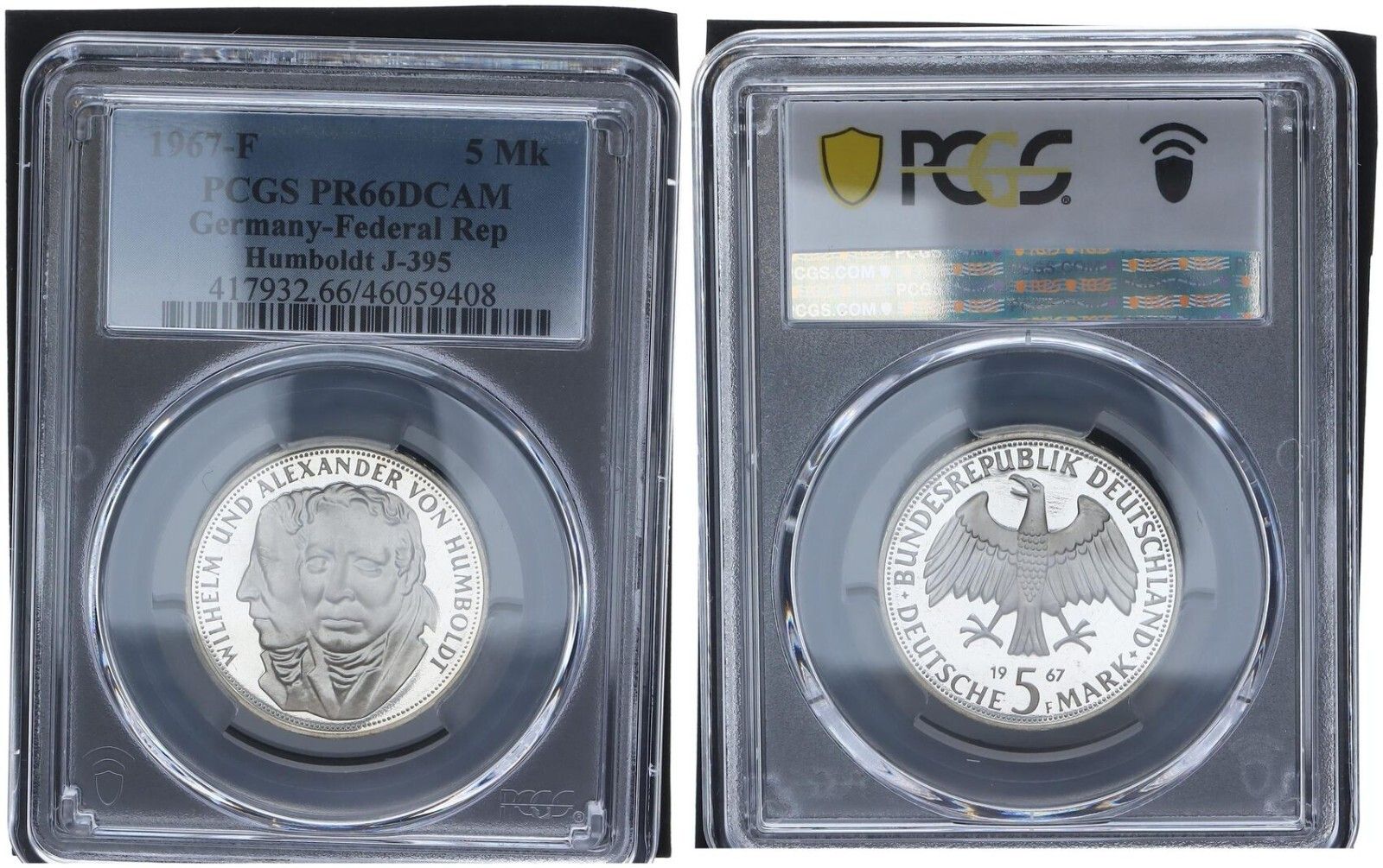 1967年 F ハンボルト記念コイン 5マーク PCGS認定プルーフ
