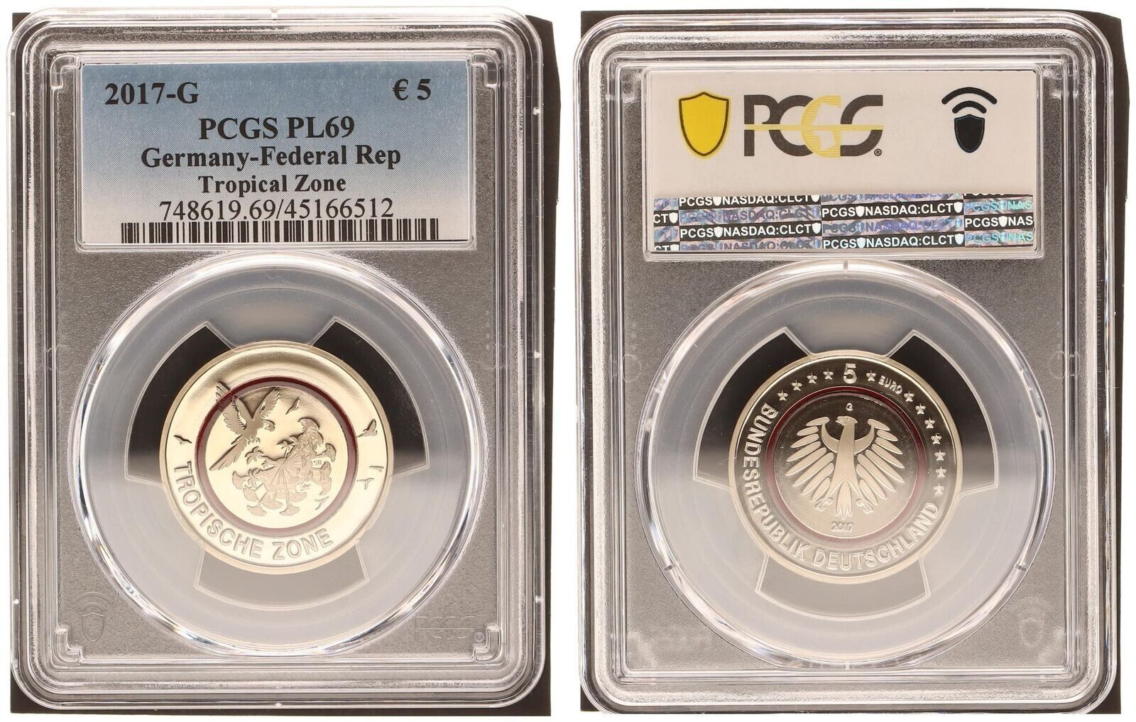 ドイツ 5ユーロ トロピカル Z 2017 G PCGS PL 69 プルーフ