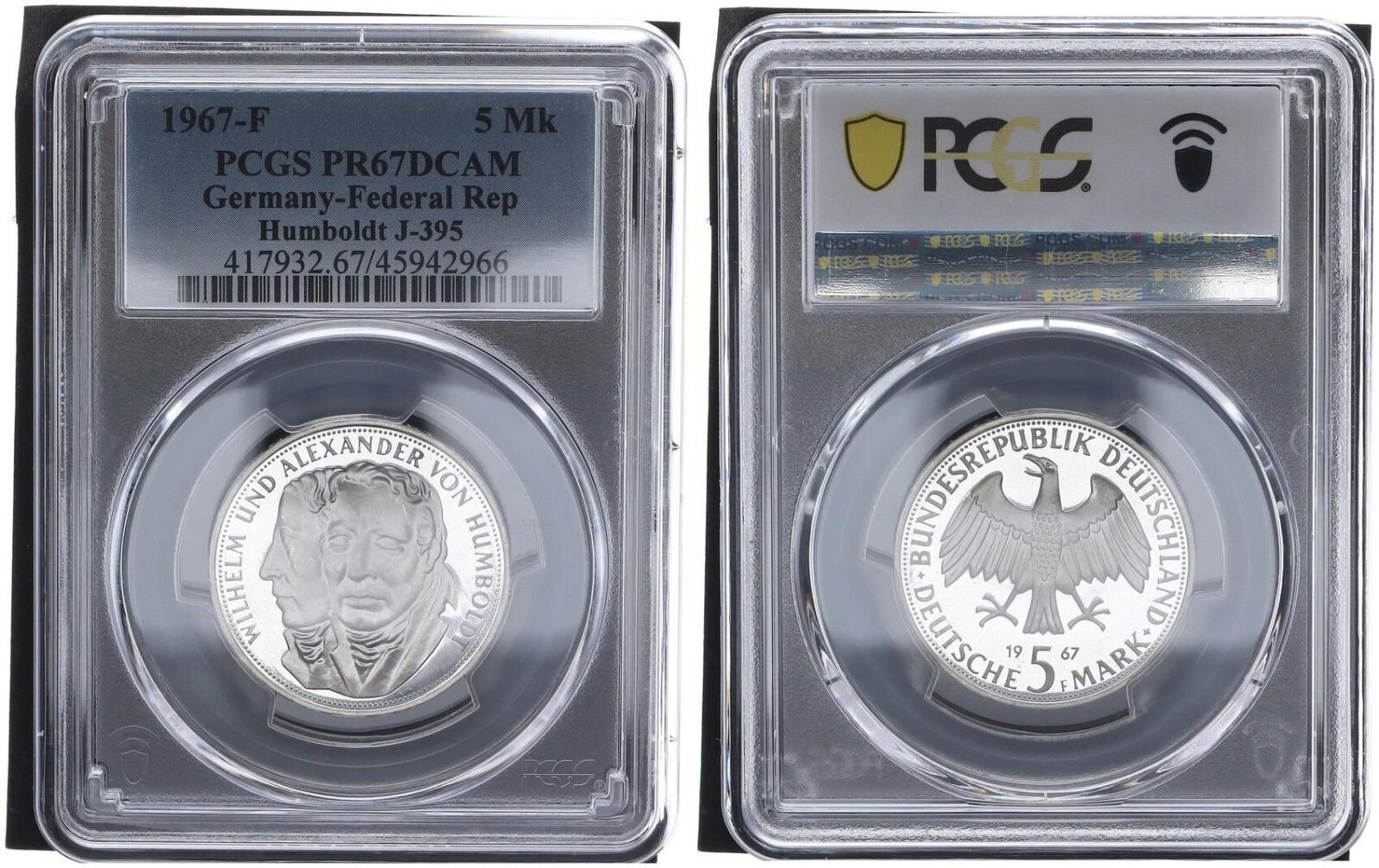 1967年 F フンボルト記念コイン 5マーク PCGS