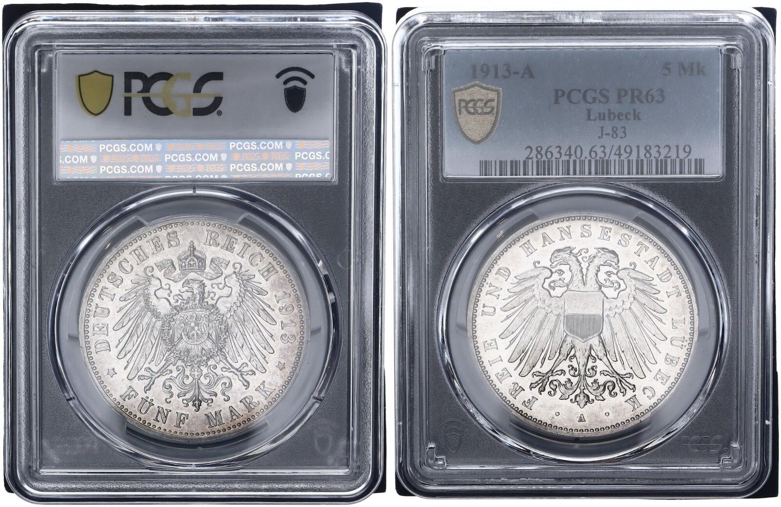 リューベック 5マーク 1913 J 83 PR 63 プルーフ