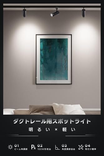 SPAHER ダクトレール用スポットライト LED 照明 ビーム角調節タイプ ライティングレール 100 W相当 角度調節 植物育成ライト LED一体型 取付け簡単 電球不要 照明器具 明るい おしゃれ 玄関 リビング キッチン インテリア 10 W