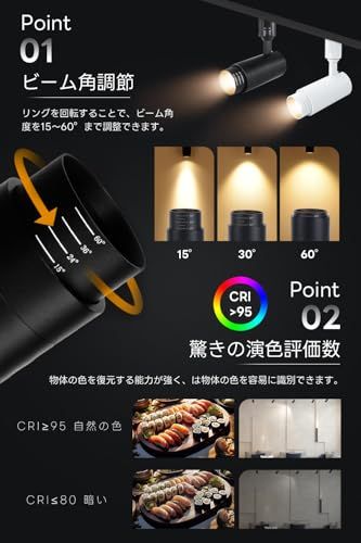  SPAHER ダクトレール用スポットライト LED 照明 ビーム角調節タイプ ライティングレール 100 W相当 角度調節 植物育成ライト LED一体型 取付け簡単 電球不要 照明器具 明るい おしゃれ 玄関 リビング キッチン インテリア 10 W その他 キッチン 食器