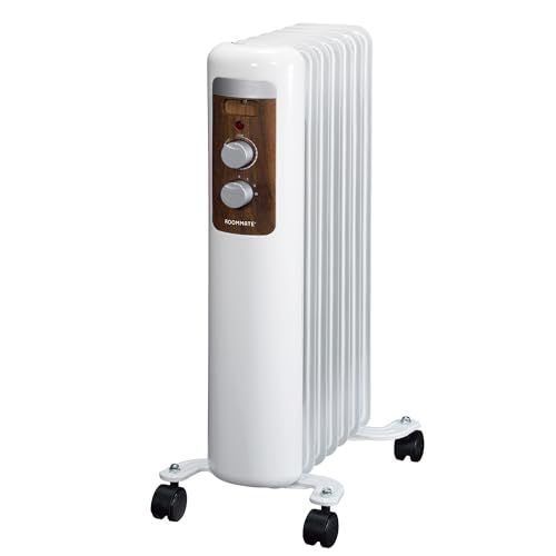 東京Deco オイルヒーター フィン メカ式 ホワイト 1200 W 木目調 転倒オフスイッチ付き 高さ52 cm 6畳 8畳 700 500 3段階切替式 温度調整 暖房 冬 ヒーター 省エネ 電気ストーブ ライトウッド d 000