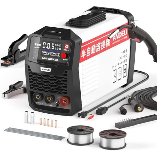 ANDELI 半自動溶接機 120 AノンガスMIG アーク溶接 lift TIG 100 V 200 V兼用 インバーター直流溶接機 MIG溶接 半自動 LEDスクリーン 日本語取説書 MIG-250 ME LED