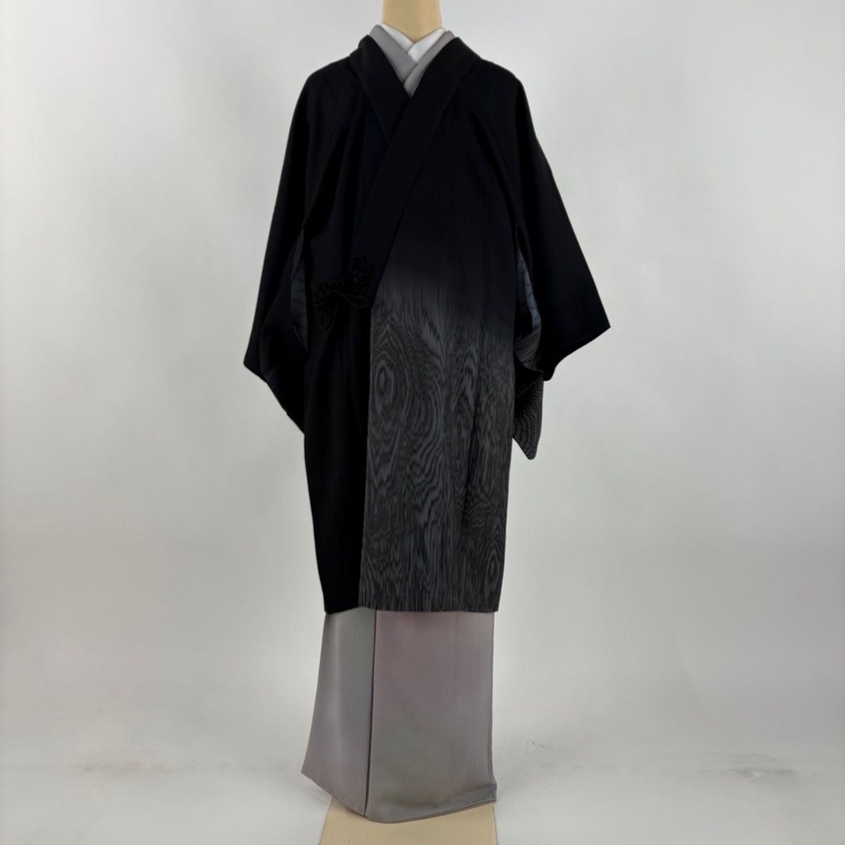 道中着 身丈100.5 cm 裄丈62.5 S 和装コート 着物衿 木目 ぼかし 黒 正絹