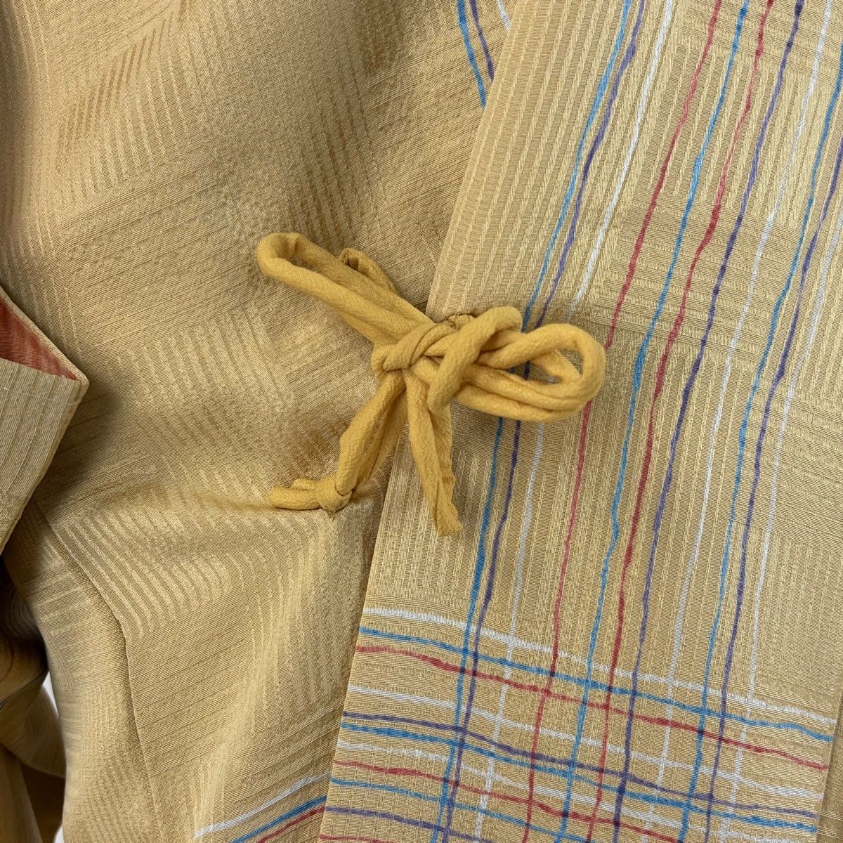  道中着 身丈104 cm 裄丈66 M 和装コート 縞 格子 ベージュ 正絹 羽織 着物 浴衣