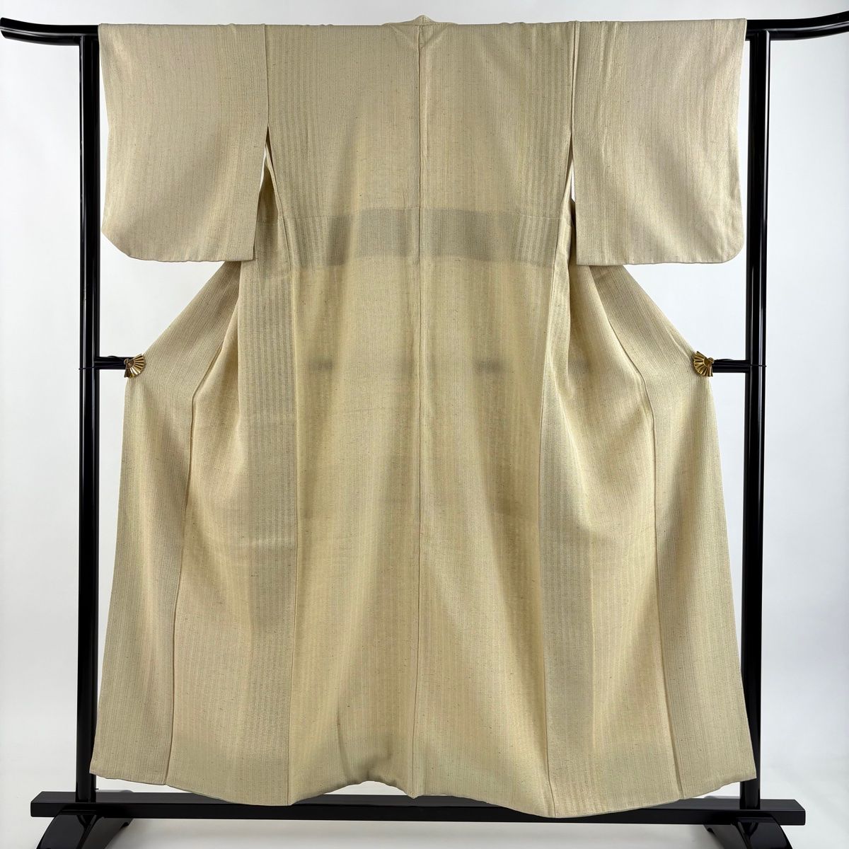 小紋 身丈157 cm 裄丈62.5 S 袷 縦縞 金糸 ベージュ 正絹