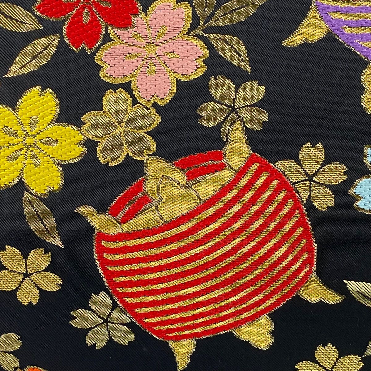 O0332 美品 逸品 単衣にも 上品 明つづれ 正絹 袋帯 美品】 袋帯 逸品 川島織物 落款 糸巻き 桜 金糸 箔 黒 全通 正絹