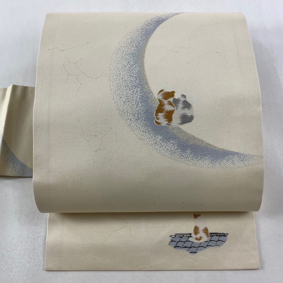 名古屋帯 証紙 猫 月 箔 クリーム 正絹