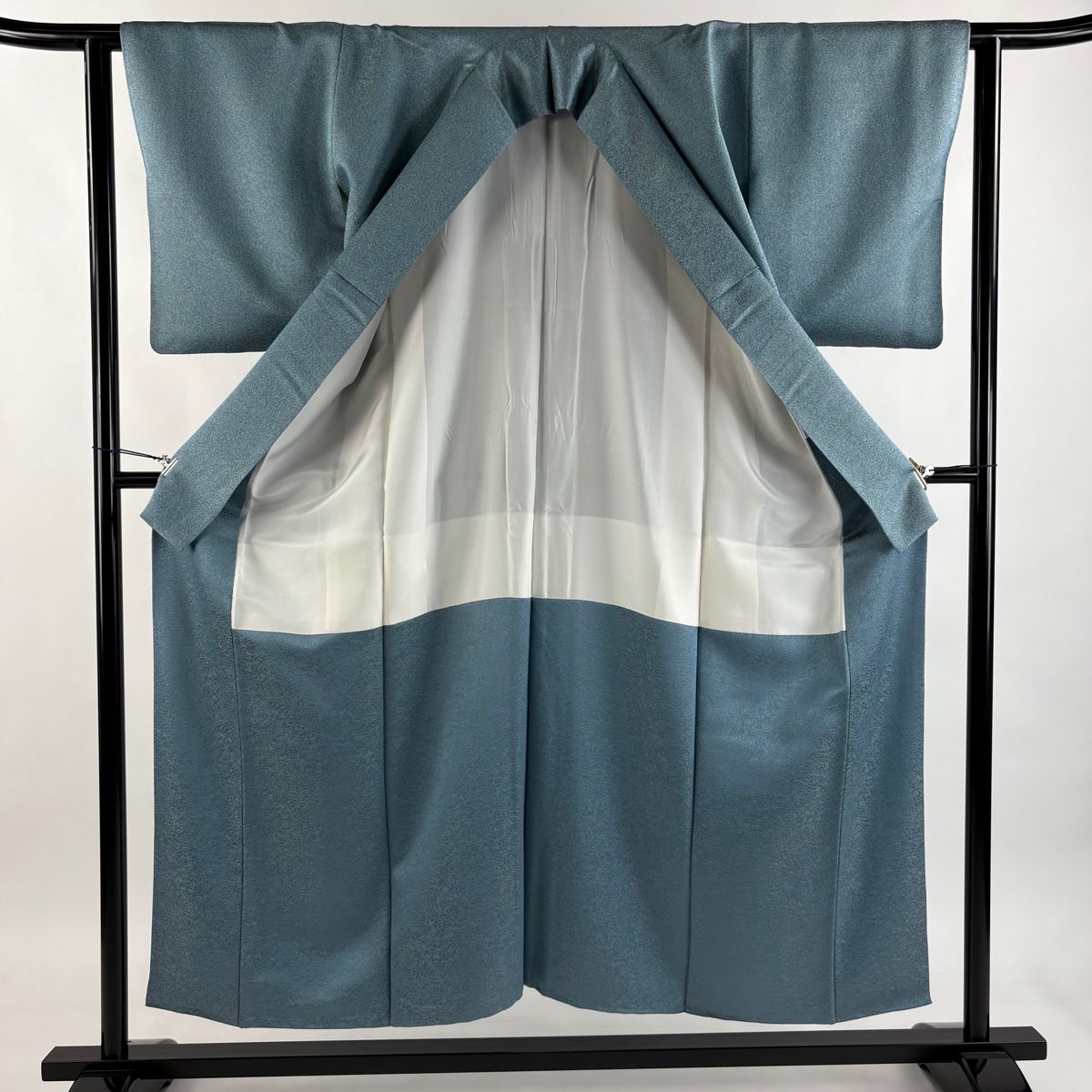  小紋 身丈153 cm 裄丈62 S 袷 久保田一竹工房 落款 幾何学 金通し 青緑 正絹 三つ紋 小紋 着物