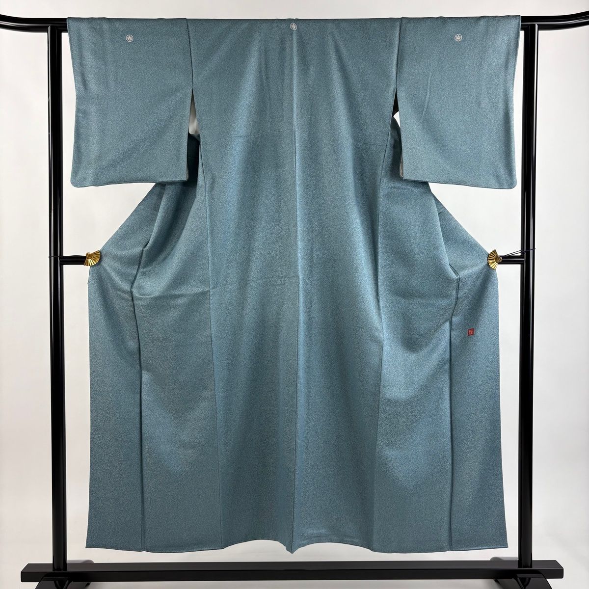 小紋 身丈153cm 裄丈62cm S 袷 久保田一竹工房 落款 幾何学 金通し 青