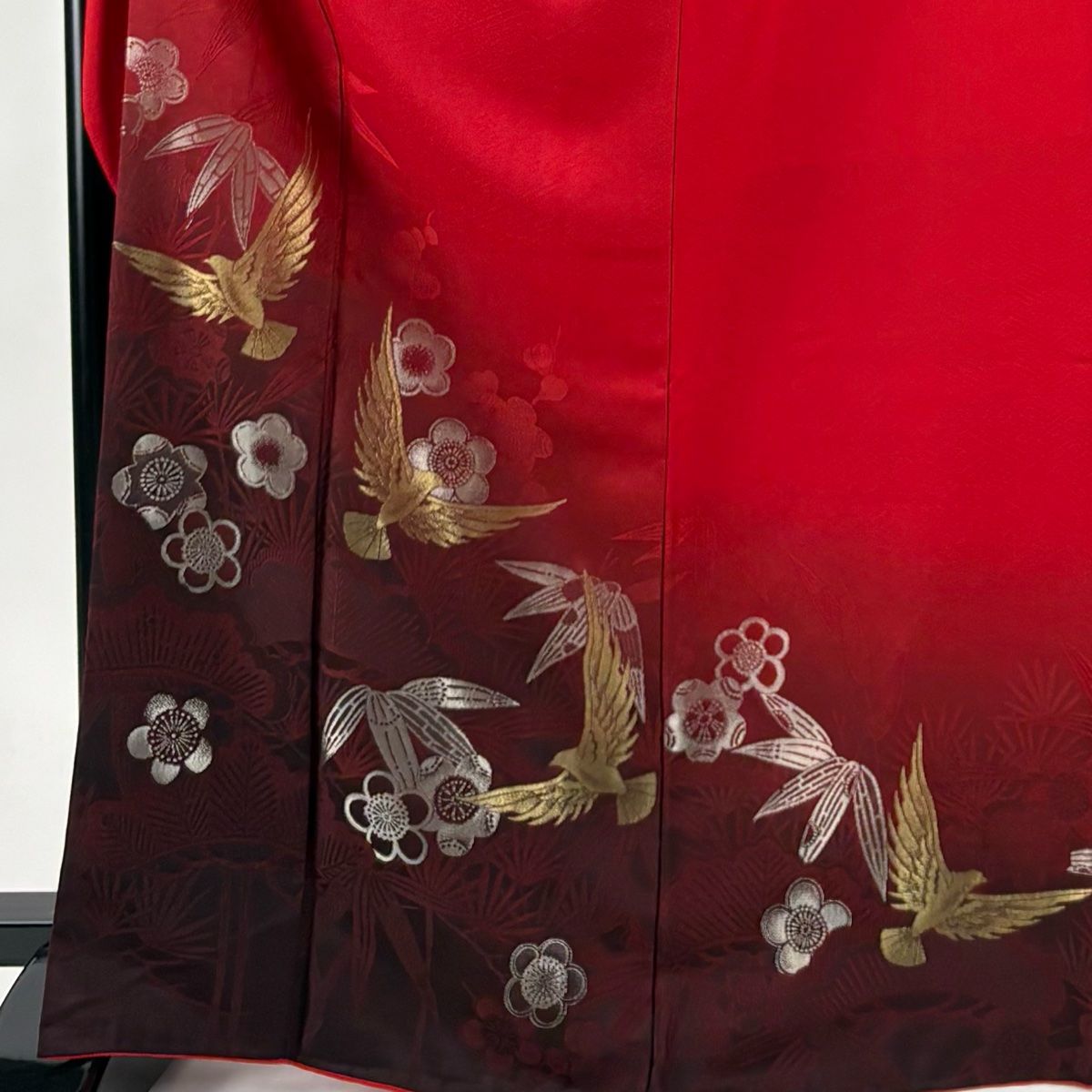 振袖 身丈167cm 裄丈70cm L 袷 斉藤三才 落款 鳥 松竹梅 金銀糸 ぼかし