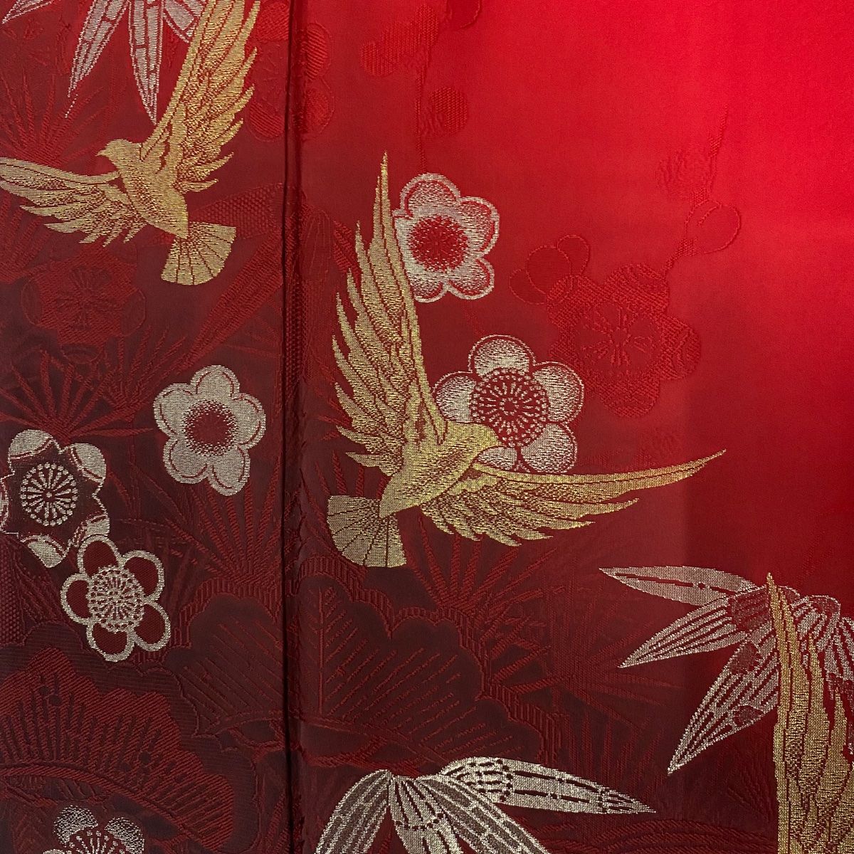 振袖 身丈167cm 裄丈70cm L 袷 斉藤三才 落款 鳥 松竹梅 金銀糸 ぼかし