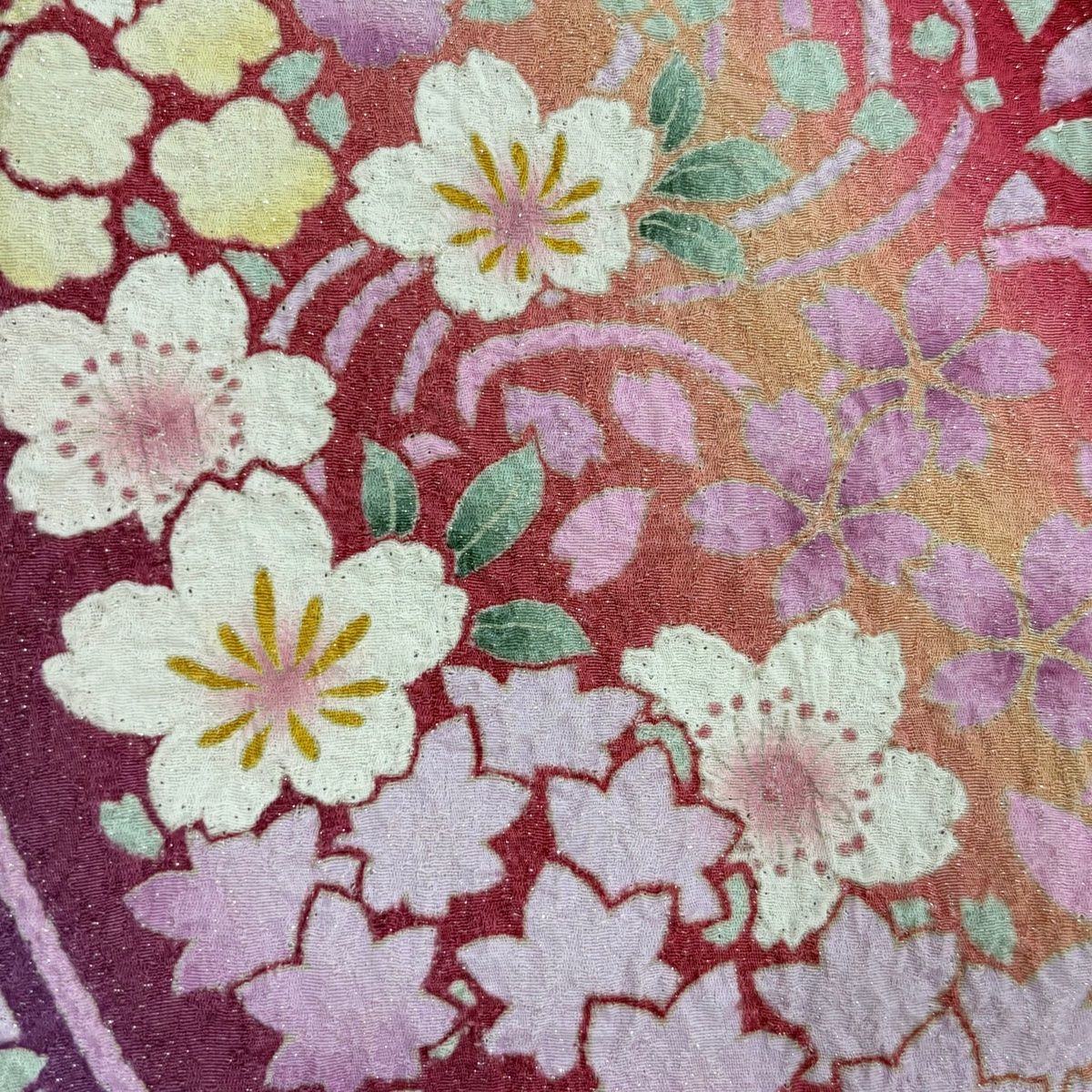 美品】 振袖 身丈163cm 裄丈66cm M 袷 桜 流水 銀通し 絞り 赤 正絹