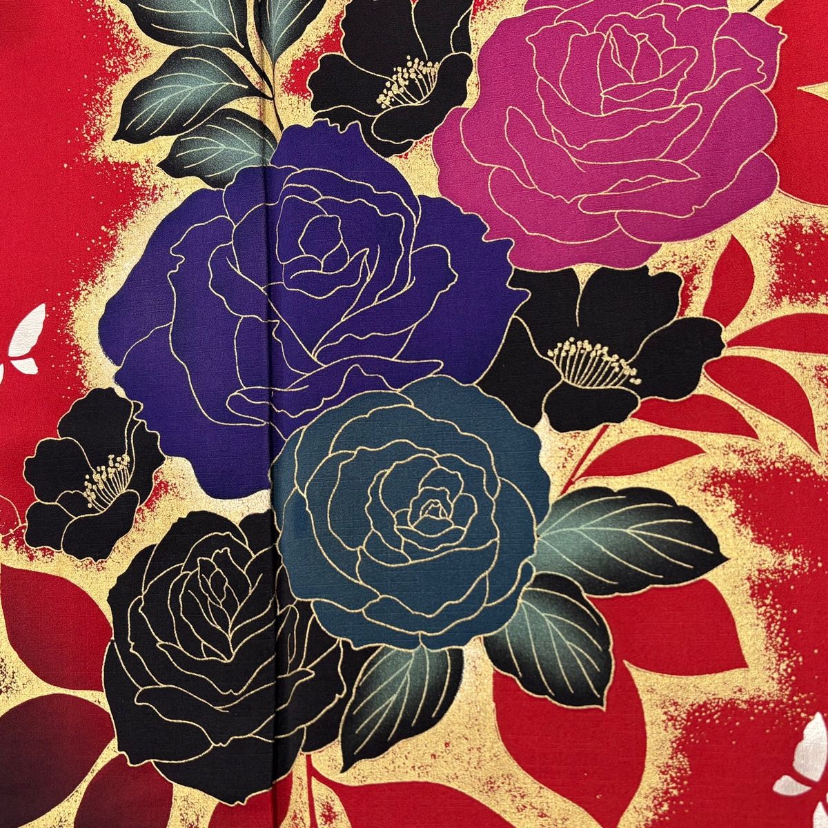 振袖 身丈162.5cm 裄丈66.5cm M 袷 薔薇 蝶 金銀彩 ぼかし 赤 正絹 秀