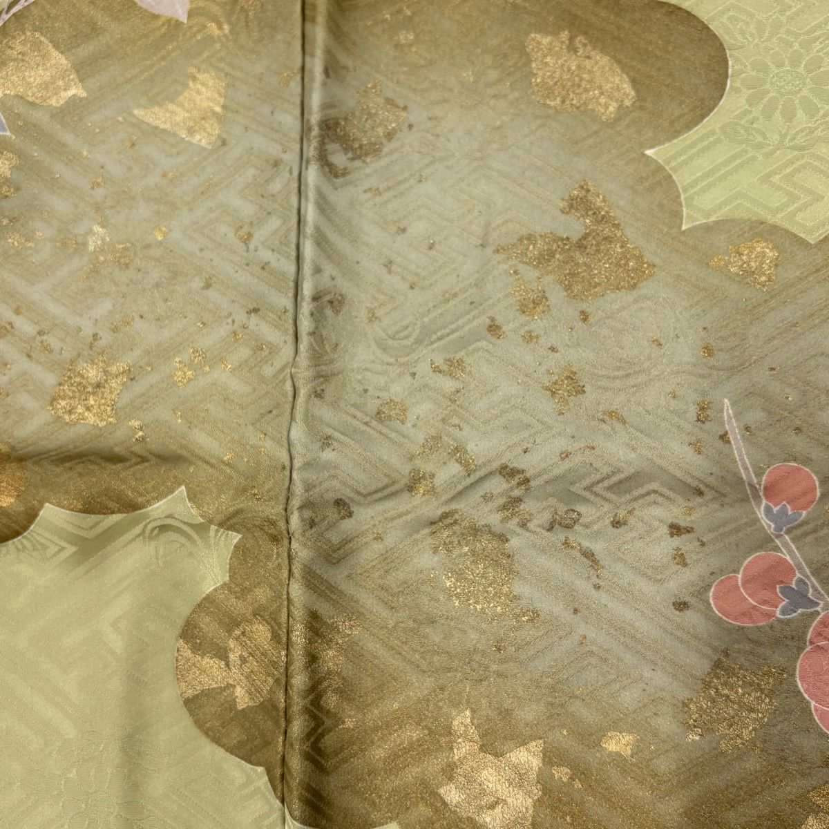  振袖 身丈166 cm 裄丈62 S 袷 牡丹 菊 金糸 金彩 抹茶色 正絹 秀品 振袖 着物
