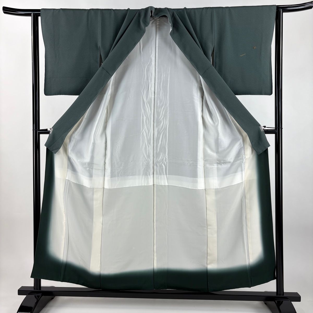 付下げ 身丈154.5cm 裄丈62cm S 袷 吹き寄せ 金糸 刺繍 灰緑 正絹 秀品