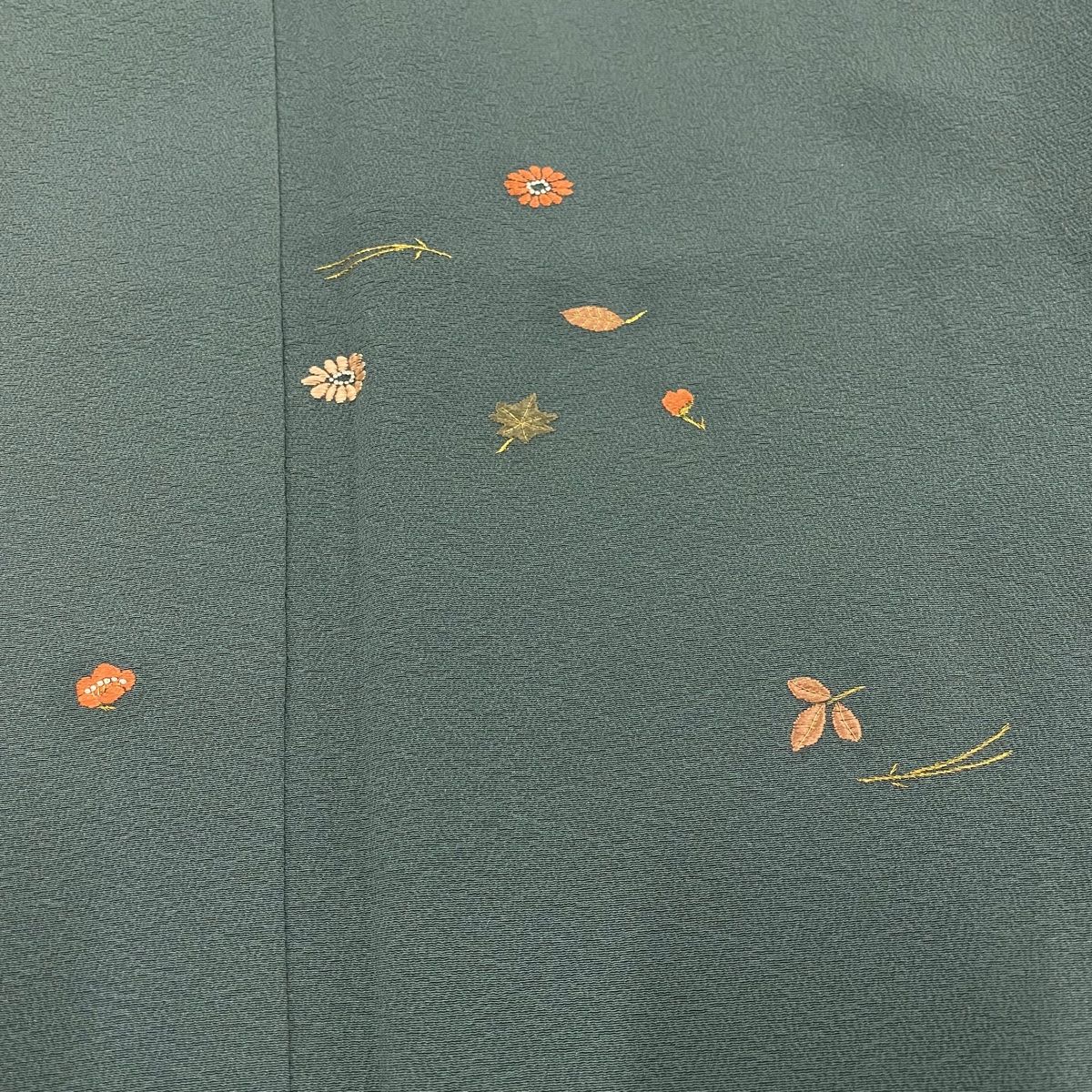 付下げ 身丈154.5cm 裄丈62cm S 袷 吹き寄せ 金糸 刺繍 灰緑 正絹 秀品