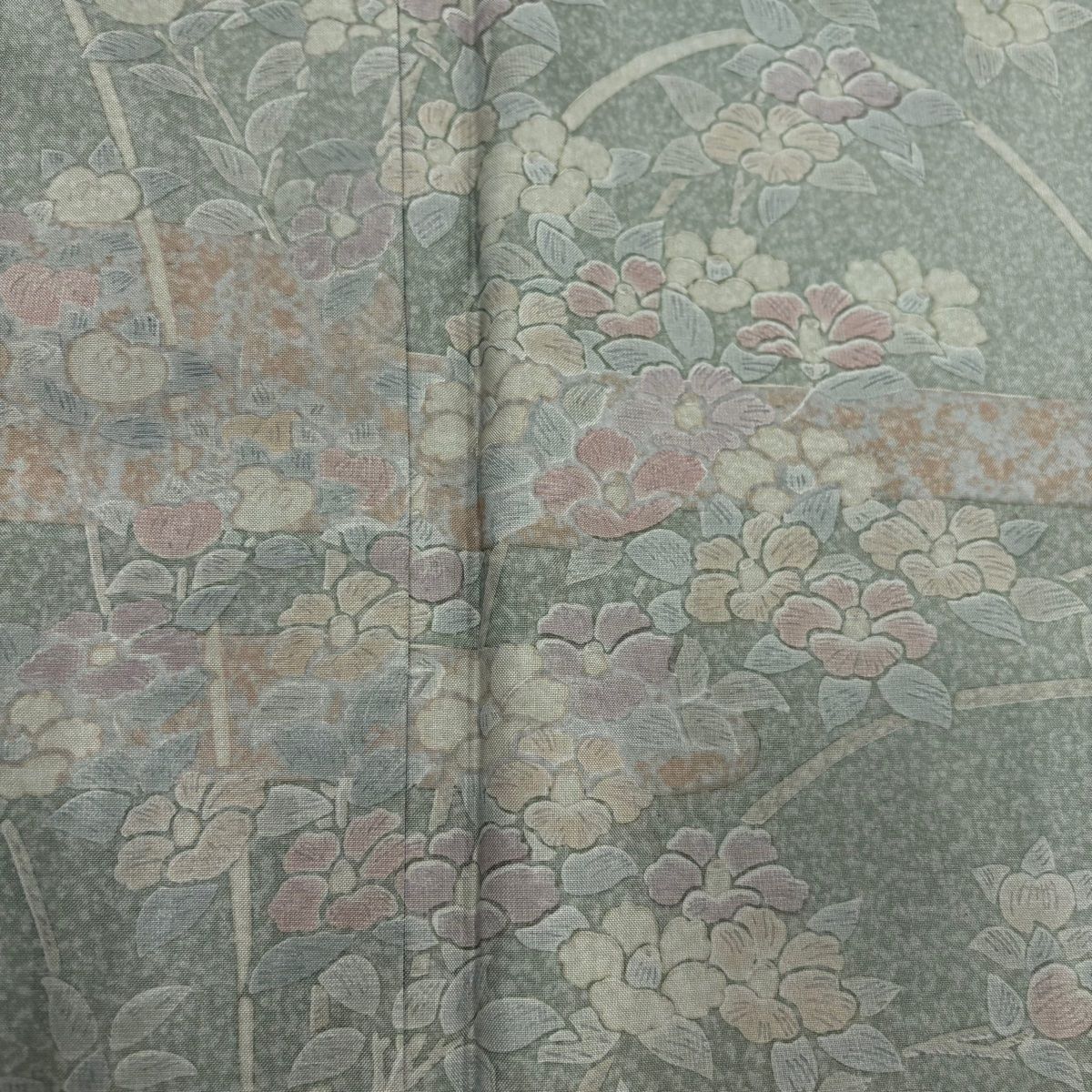 K*U様 【オークション】裄丈70cm 訪問着フルセット くすみ緑風景　正絹 袷 美品】 訪問着 身丈157cm 裄丈66cm M 袷 紬地 草花 ヱ霞 灰緑 正絹 秀