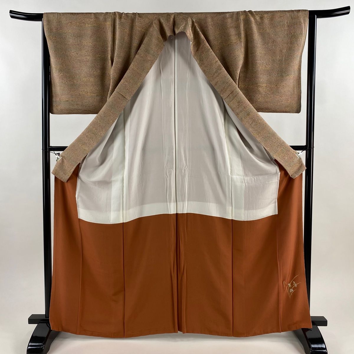  小紋 身丈166 cm 裄丈64.5 M 袷 幾何学 陶彩染 薄茶色 正絹 秀品 小紋 着物