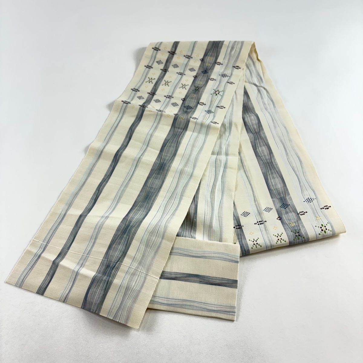 美品】 名古屋帯 人気 名品 松葉仕立て 八寸名古屋帯 縞 幾何学模様