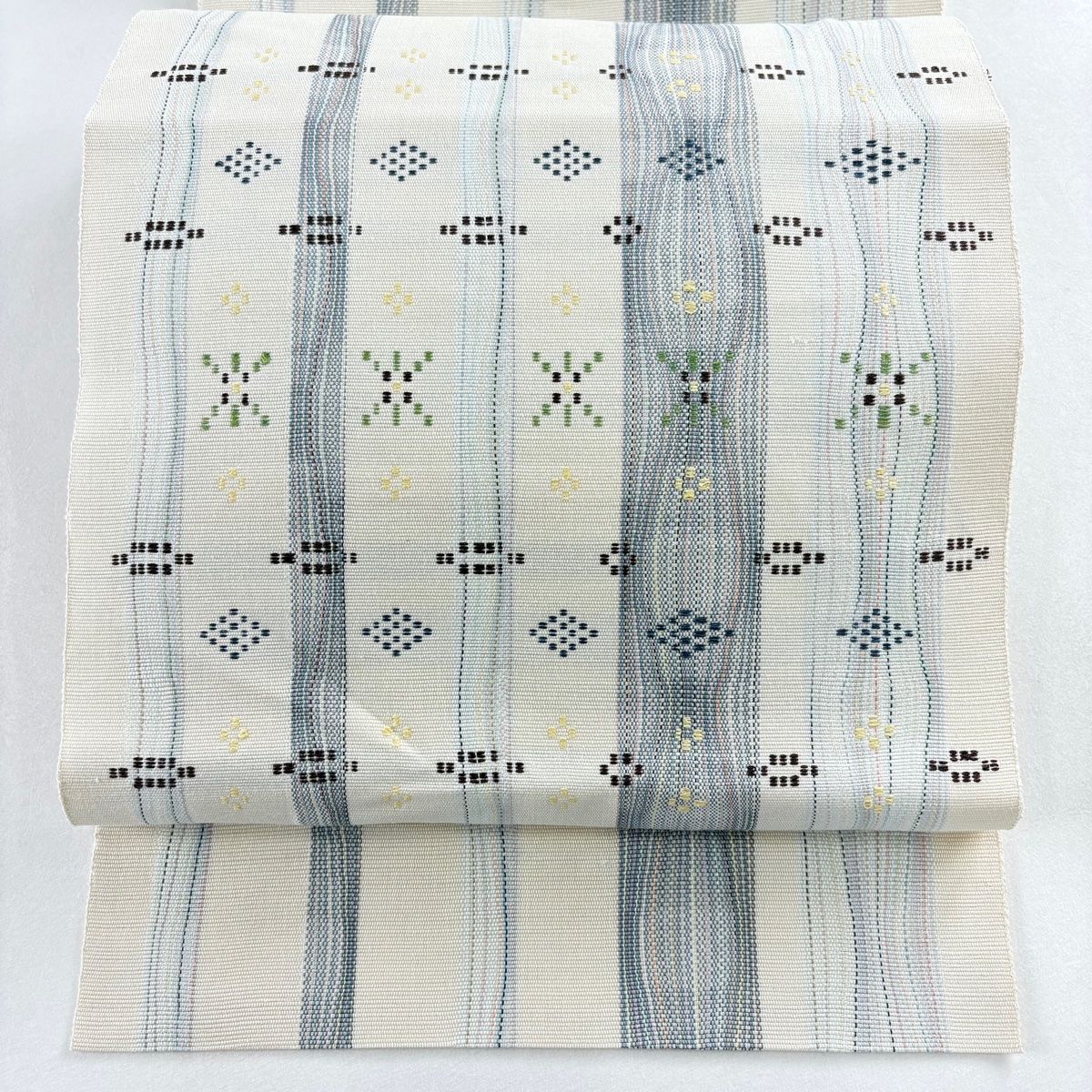 美品】 名古屋帯 人気 名品 松葉仕立て 八寸名古屋帯 縞 幾何学模様