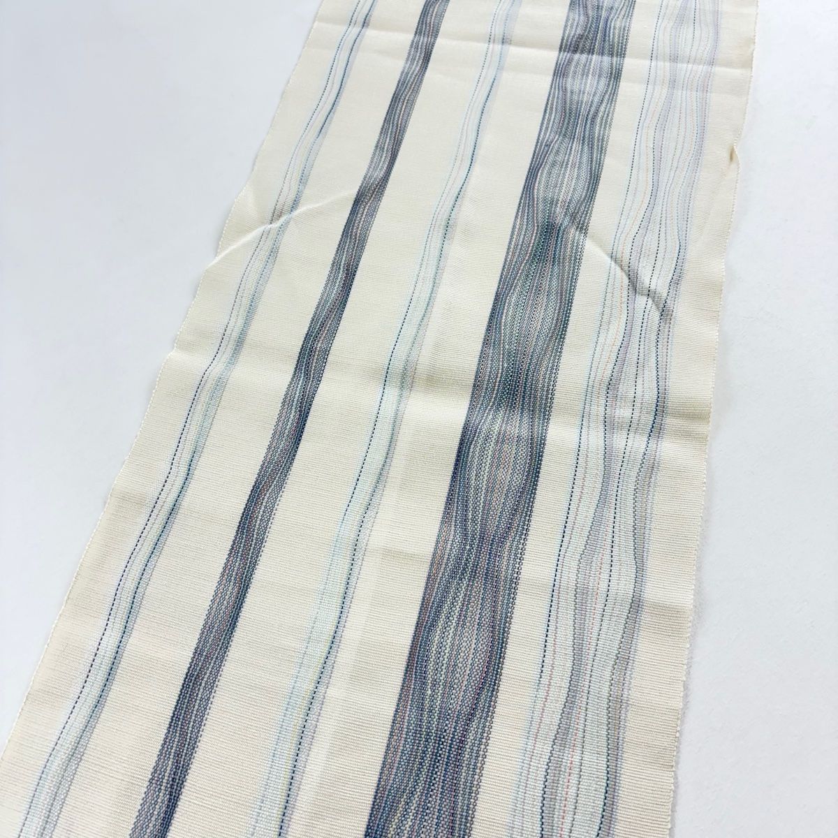 美品】 名古屋帯 人気 名品 松葉仕立て 八寸名古屋帯 縞 幾何学模様