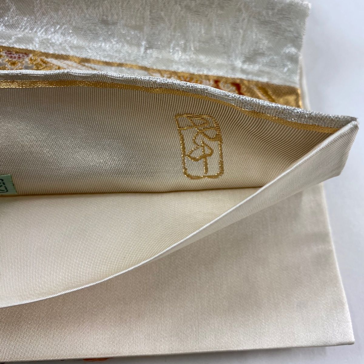 袋帯 秀品 加納幸 落款 向かい鳥 華文 金銀糸 灰色 六通 正絹 【中古
