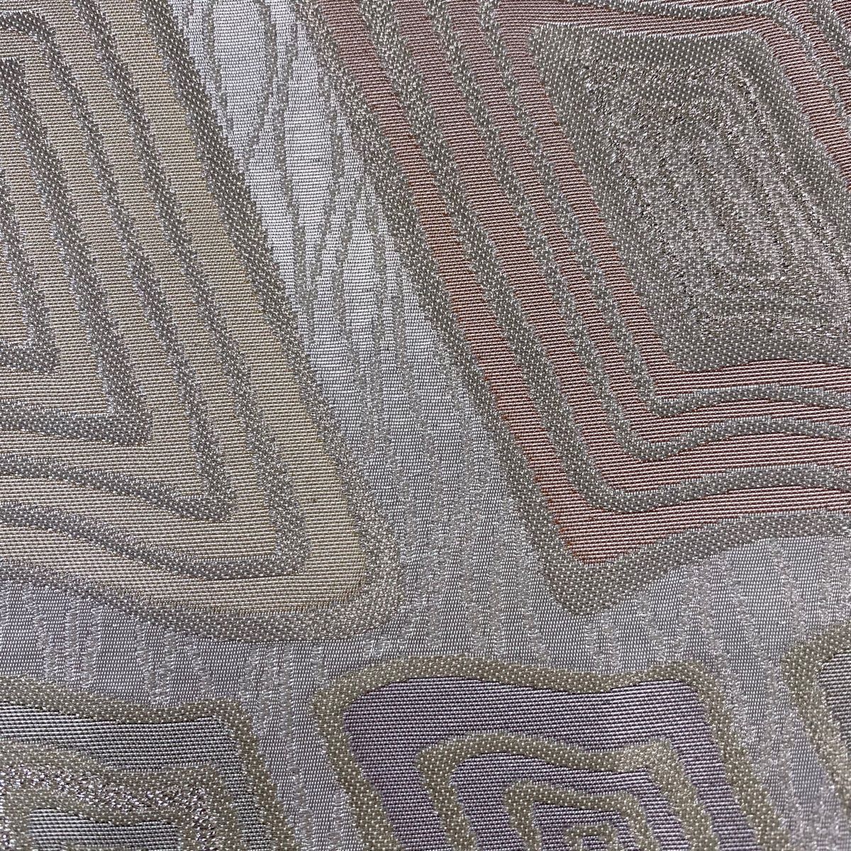 袋帯 秀品 幾何学模様 金銀糸 箔 銀色 六通 正絹