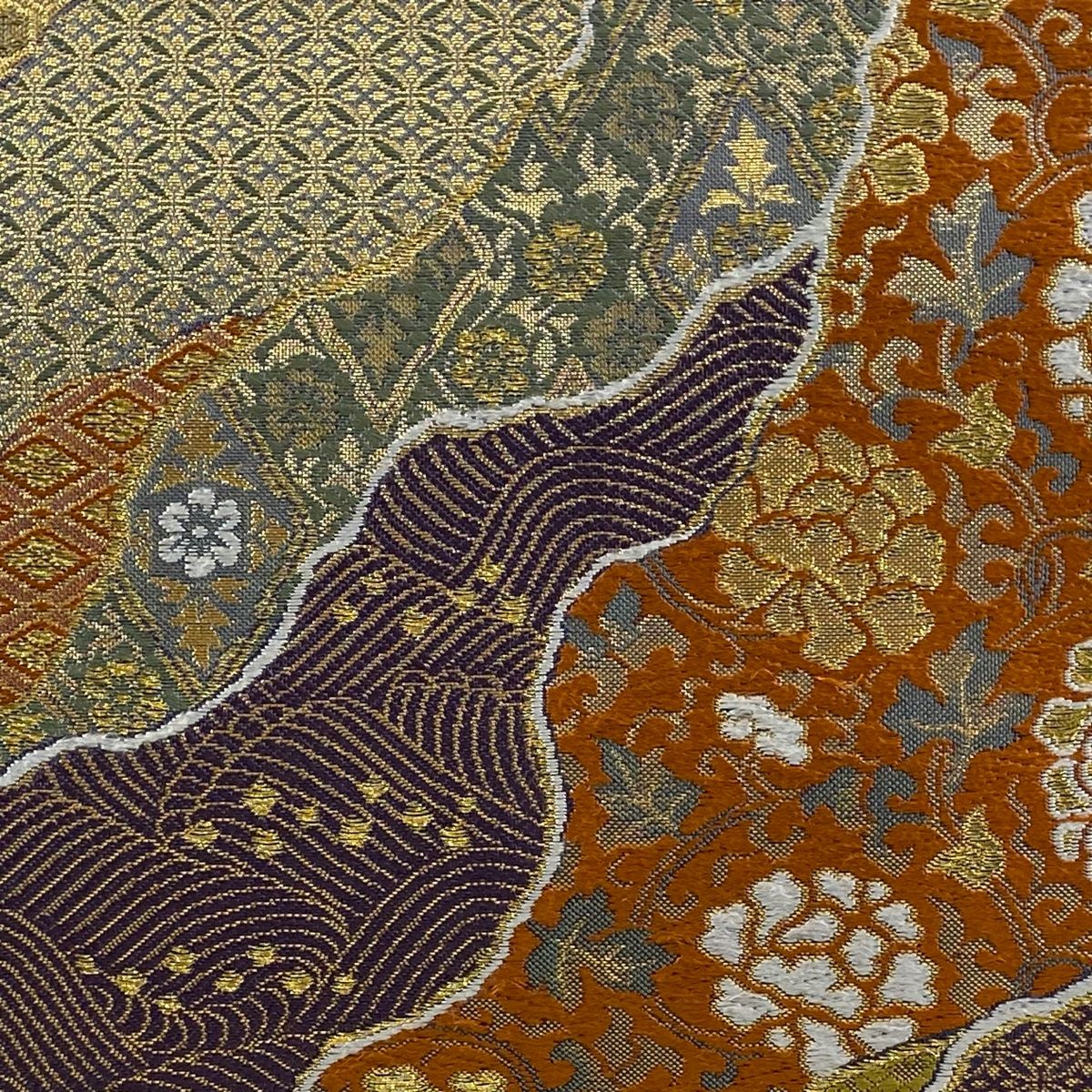 袋帯 秀品 道長取り 名物裂 金糸 箔 金色 六通 正絹