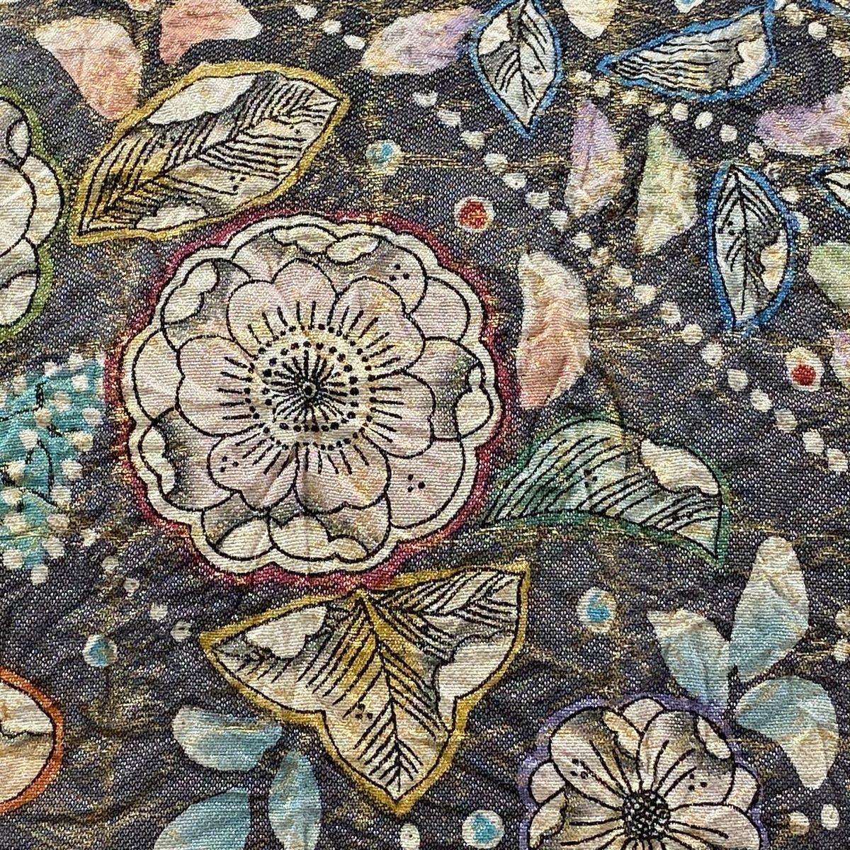 袋帯 秀品 辻が花 箔 赤茶 お太鼓柄 正絹