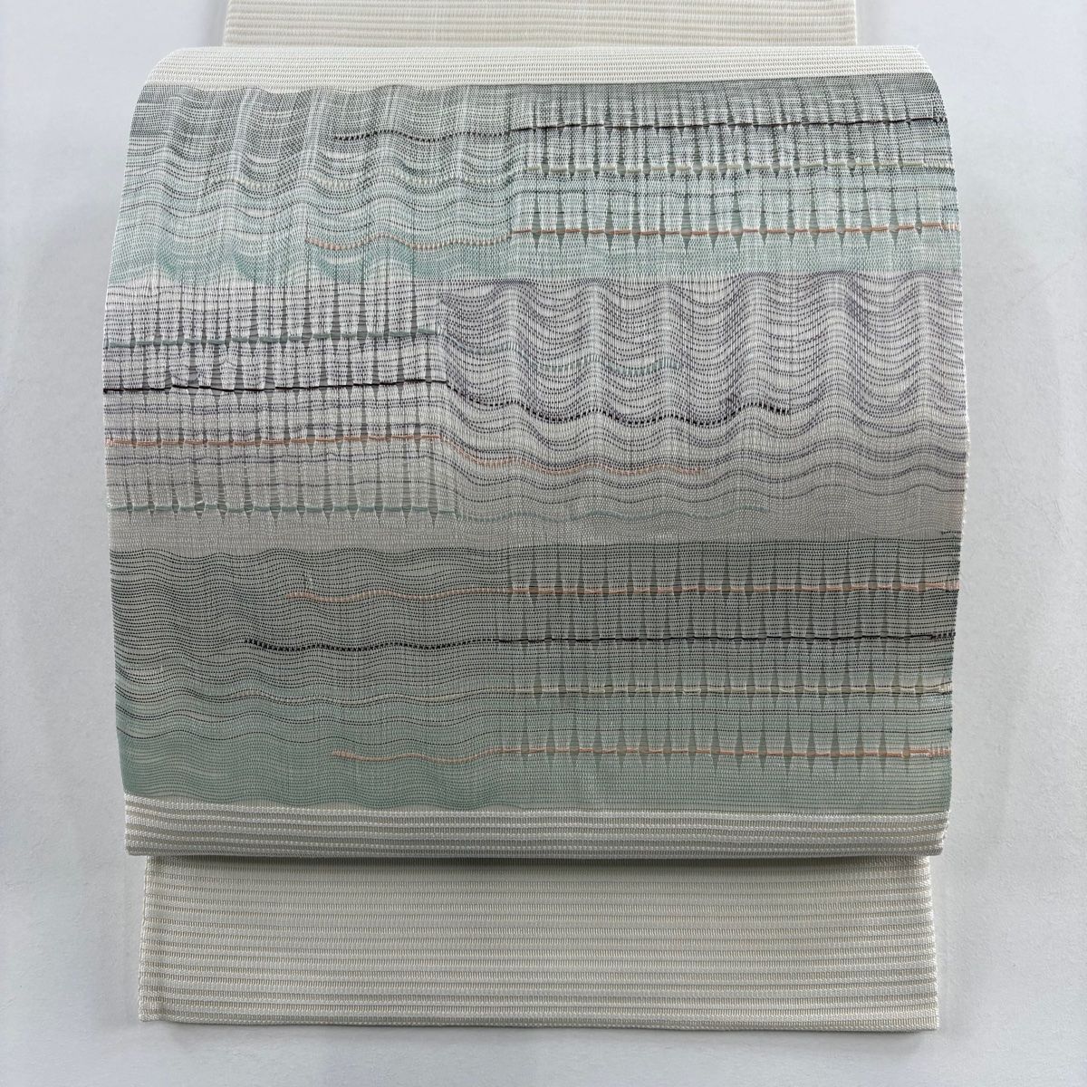 袋帯 秀品 やまと 夏帯 絽 よろけ縞 縞 クリーム お太鼓柄 正絹