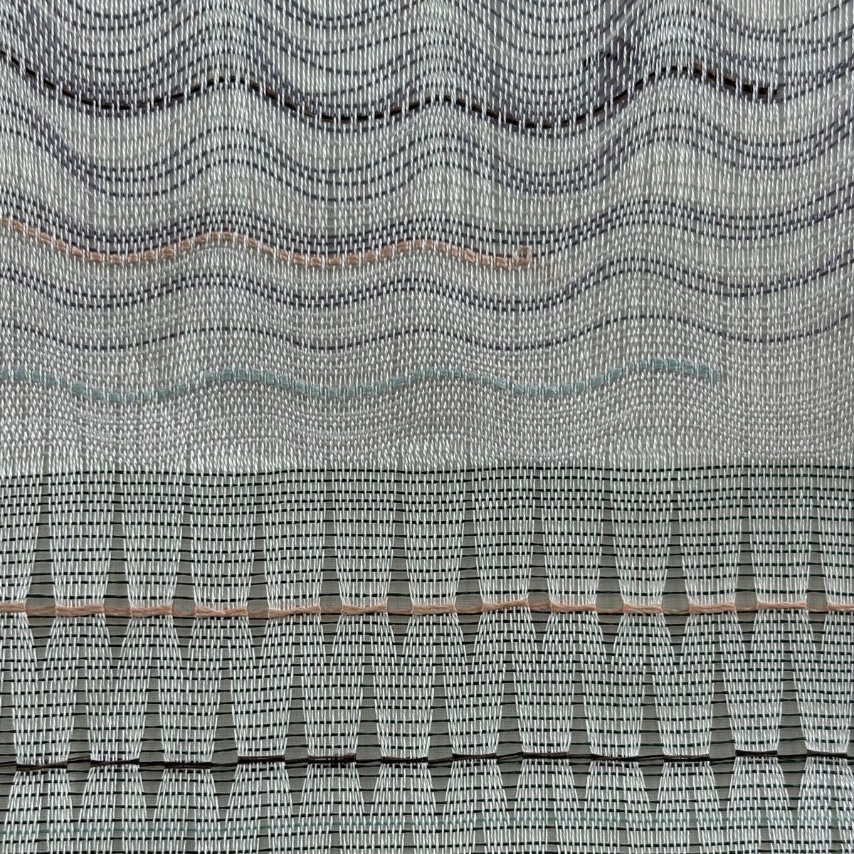 美品】 袋帯 秀品 やまと 夏帯 絽 よろけ縞 縞 クリーム お太鼓柄 正絹