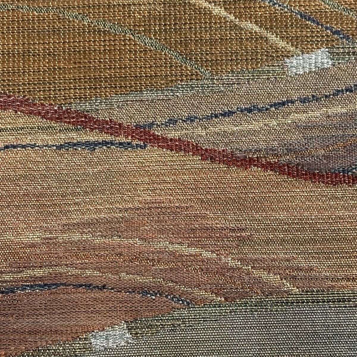 袋帯 秀品 落款 波 幾何学 金銀糸 緑 お太鼓柄 正絹