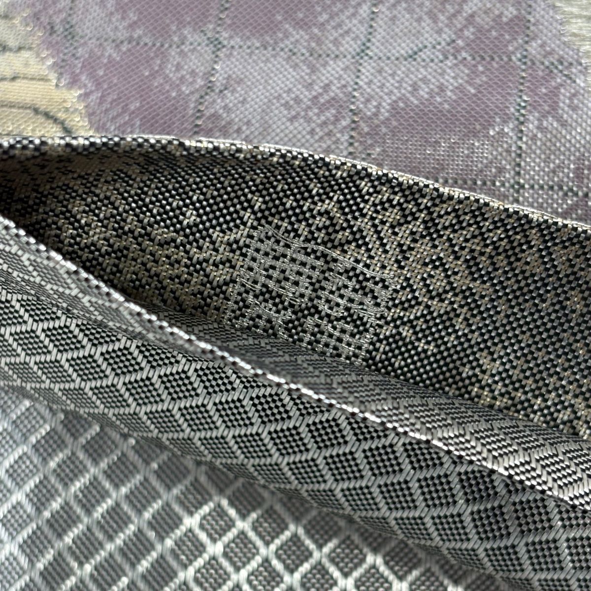  袋帯 秀品 じゅらく 落款 鶴 葉柄 箔 金銀糸 墨色 六通 正絹 袋帯 帯