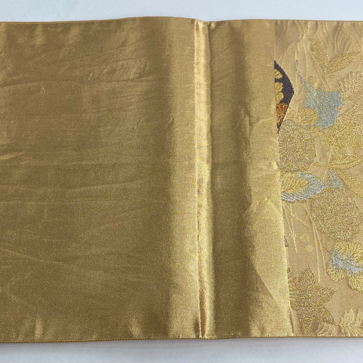  袋帯 秀品 文箱 草花 箔 金色 六通 正絹 袋帯 帯