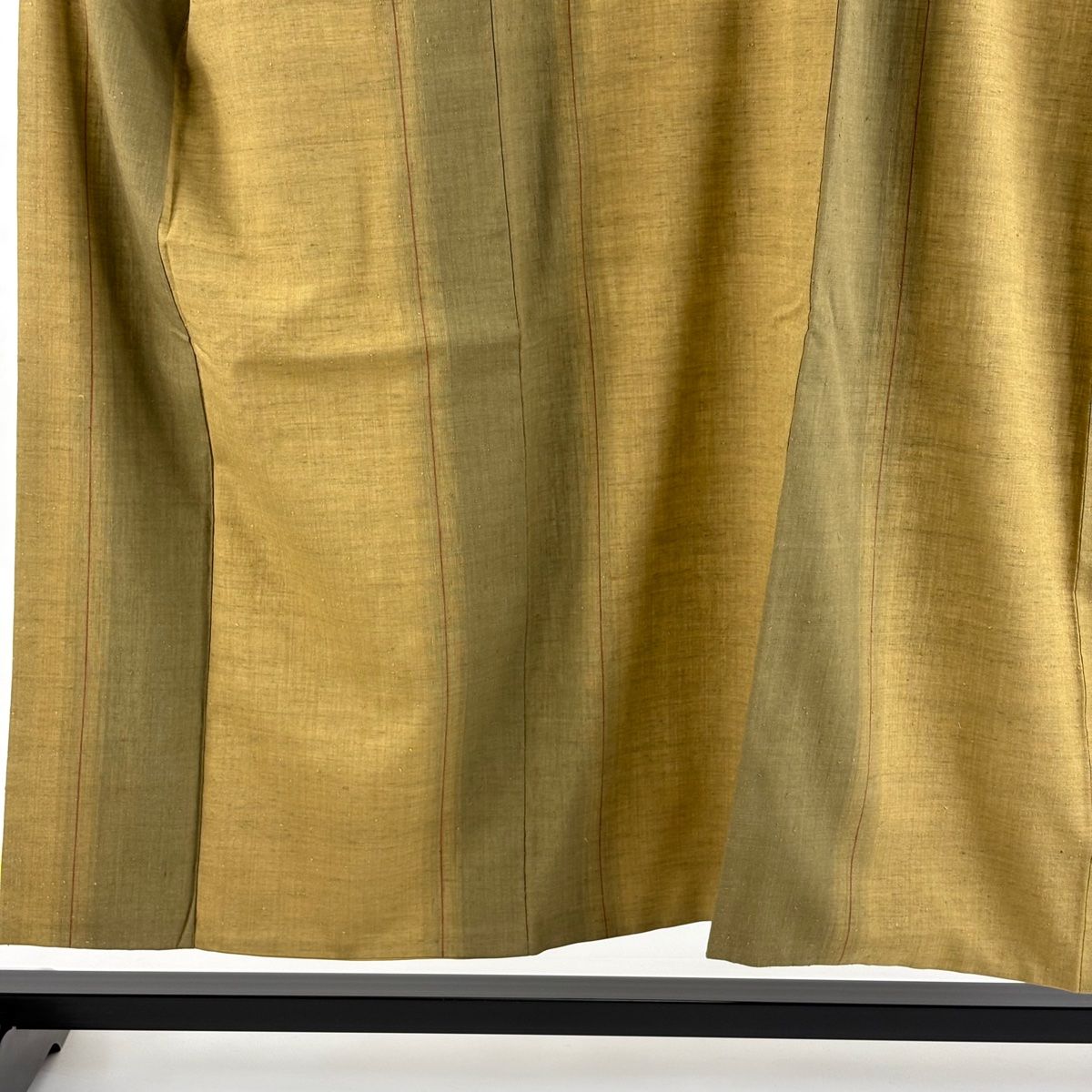 結城紬 身丈155 cm 裄丈64 M 袷 本場結城紬 奥順 縞 黄土色 正絹