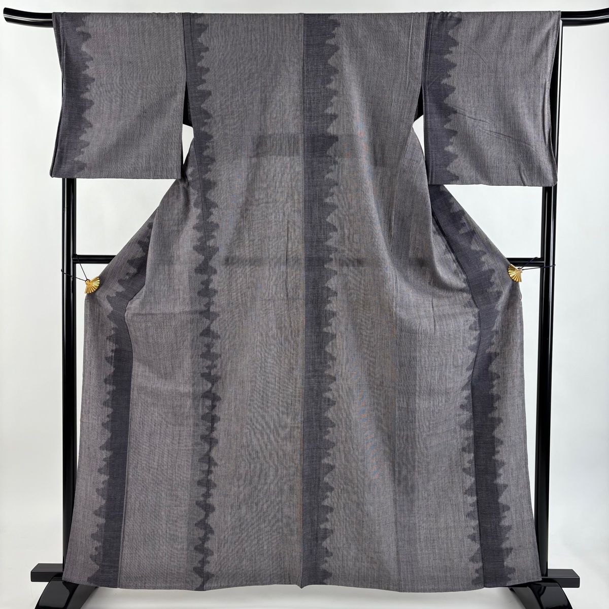 結城紬 身丈162 cm 裄丈66 5 M 単衣 本場結城紬 証紙 幾何学 灰紫 正絹