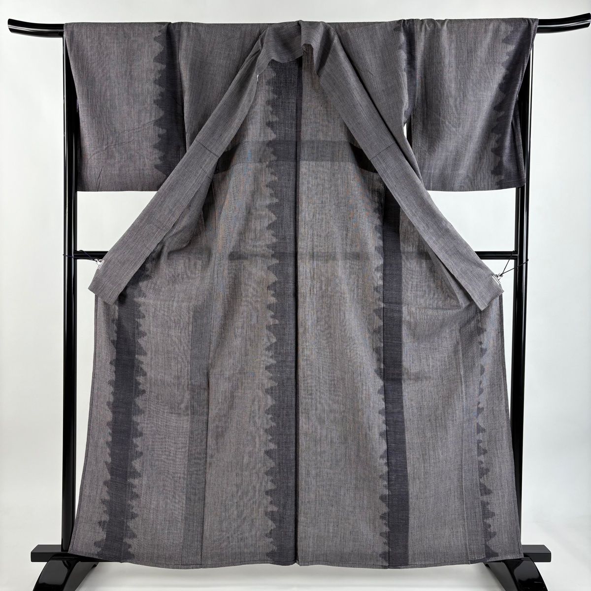  結城紬 身丈162 cm 裄丈66 5 M 単衣 本場結城紬 証紙 幾何学 灰紫 正絹 紬 着物