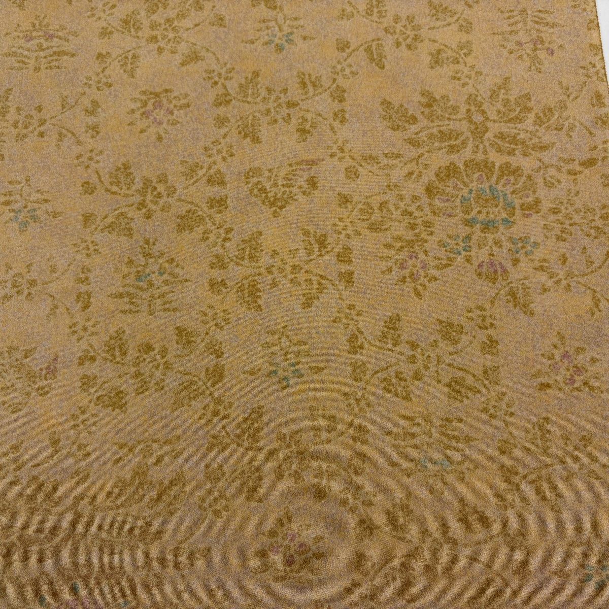 反物 秀品 小紋 草花 縮緬 薄オレンジ 正絹