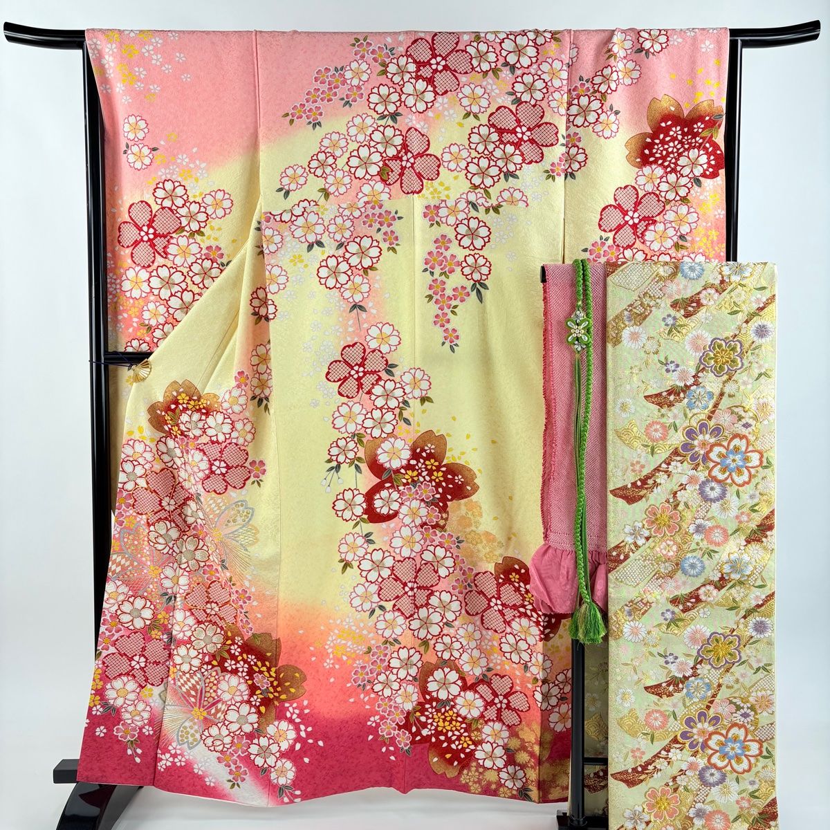 美品】 振袖 身丈162cm 裄丈66.5cm M 袷 袋帯フルセット 桜 桜の花びら