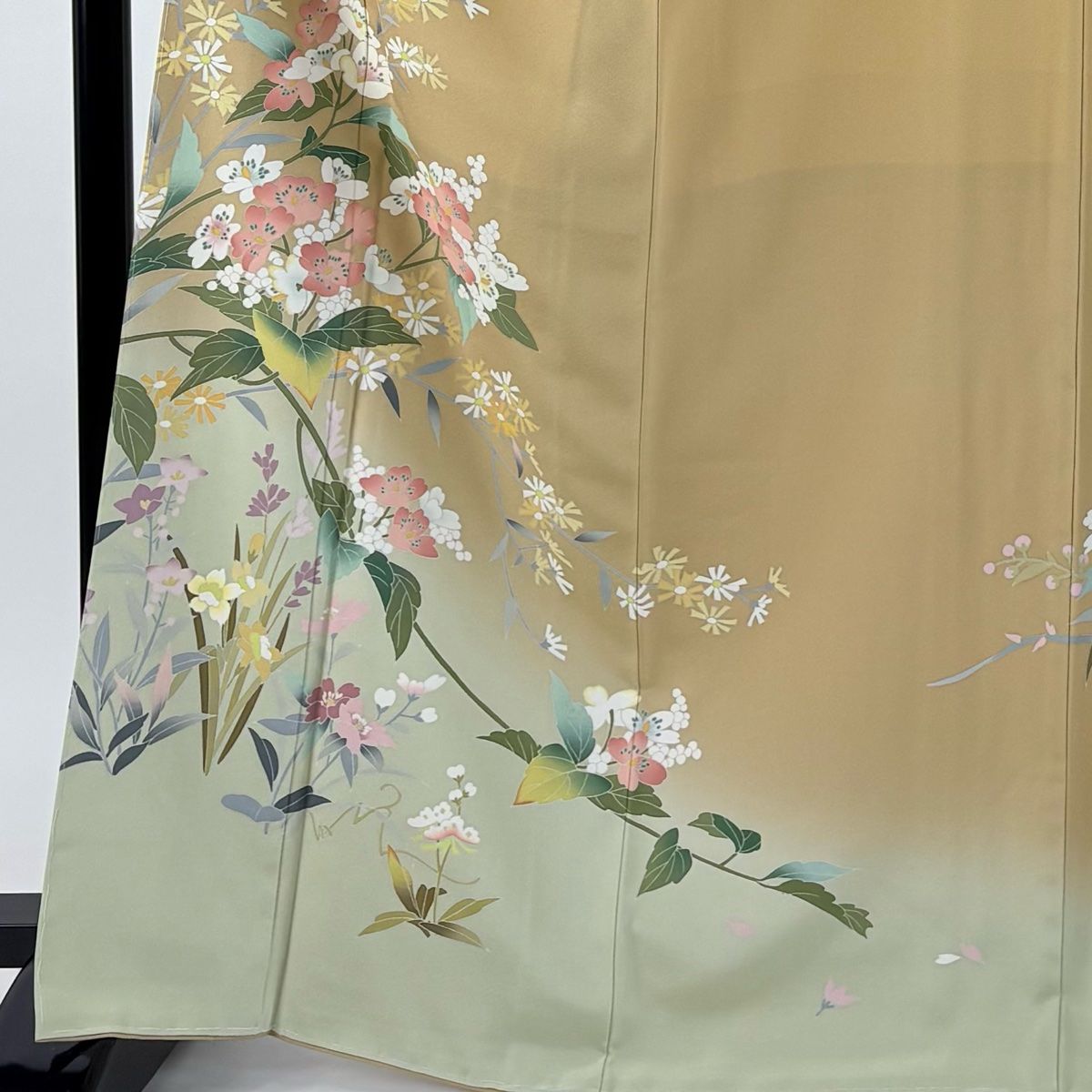 美品】 訪問着 身丈168cm 裄丈68.5cm L 袷 袋帯セット 落款 草花