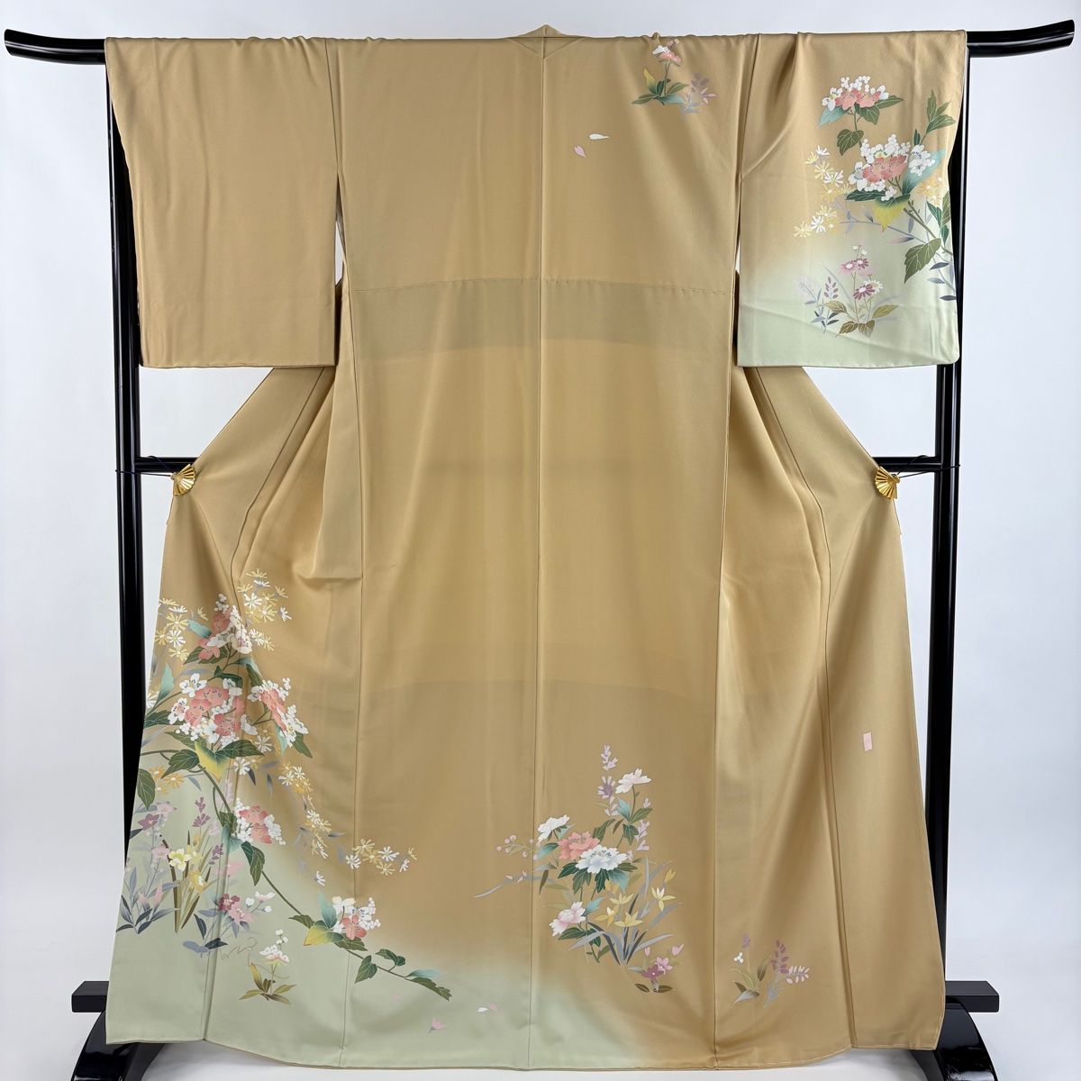 美品】 訪問着 身丈168cm 裄丈68.5cm L 袷 袋帯セット 落款 草花