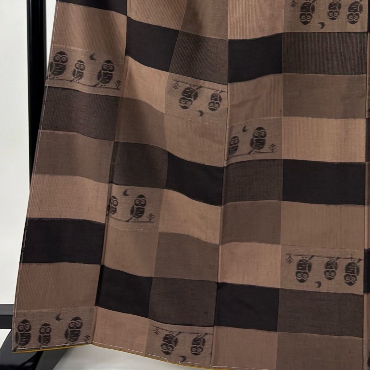 紬 身丈167 cm 裄丈68 5 L 袷 袋帯セット 変わり市松 フクロウ 薄小豆 正絹