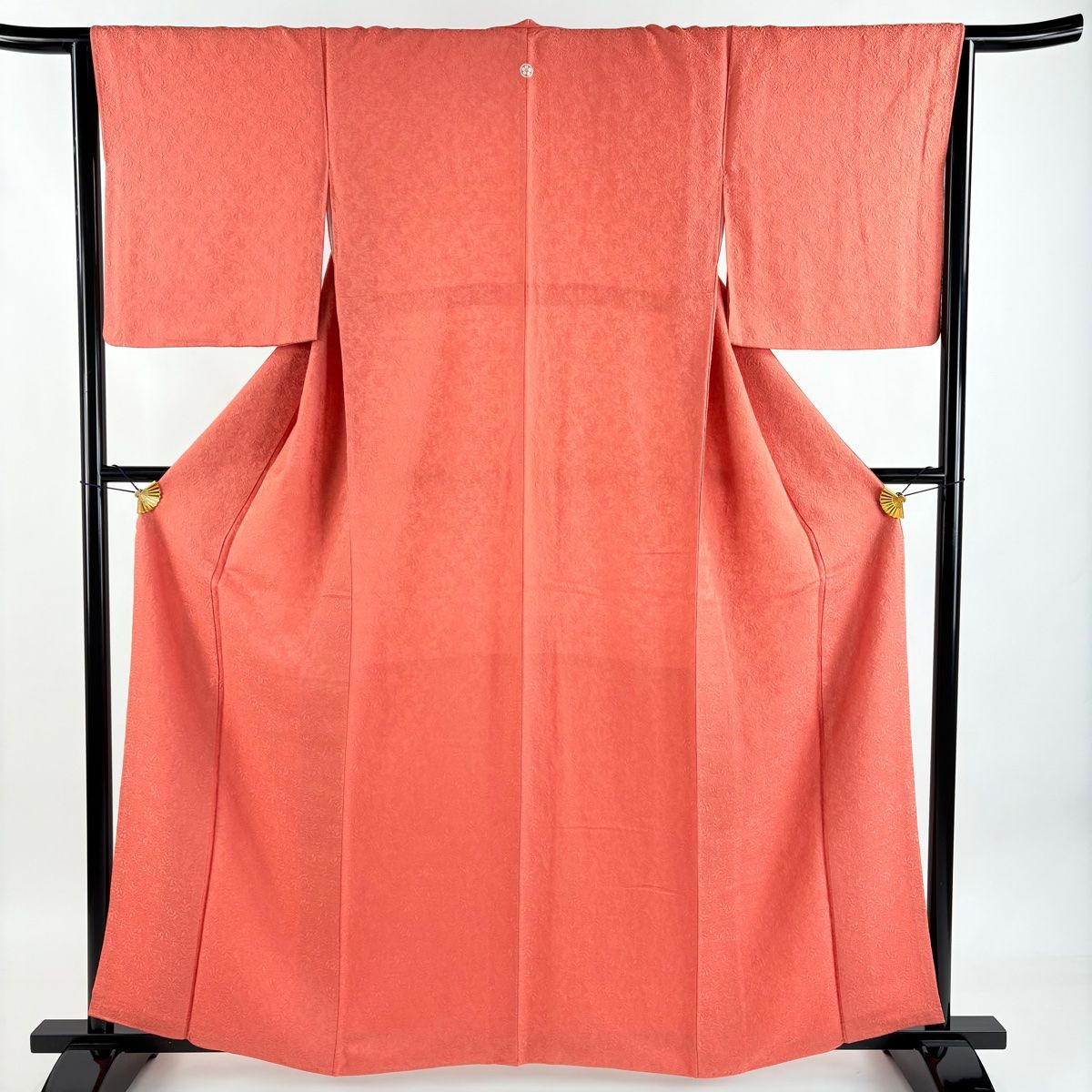 美品】 色無地 身丈161.5cm 裄丈65cm M 袷 袋帯セット 地紋 オレンジ