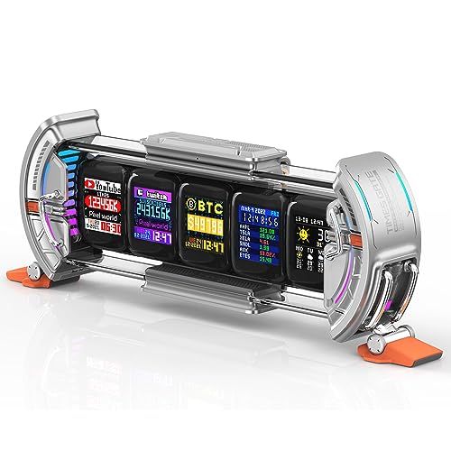 PCデスクを彩る SFガジェット Divoom Times Gate デジタルデコクロック 近未来 サイバーライト 5スクリーン自由編集 時計 天気予報 SNS通知 ファンの数 カレンダー ピクセル作品 など対応 アプリ RGB調節 おしゃ